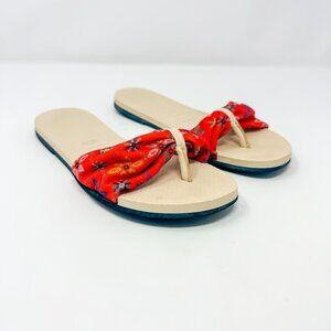 Havaianas You Saint Tropez Flip Flops Beige/Orange Floral Women's 6